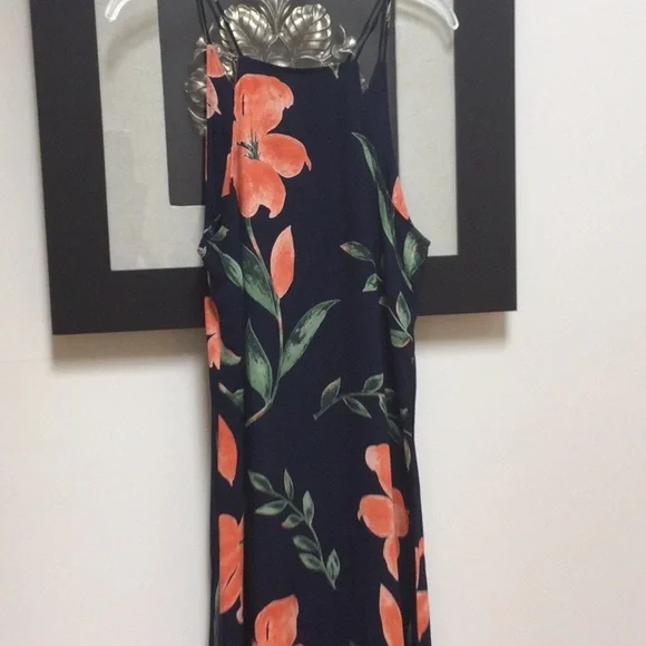 🎉Host Pick 🎉Beautiful  Navy with Orange Flowers Sheath Sz M - Picture 4 of 5